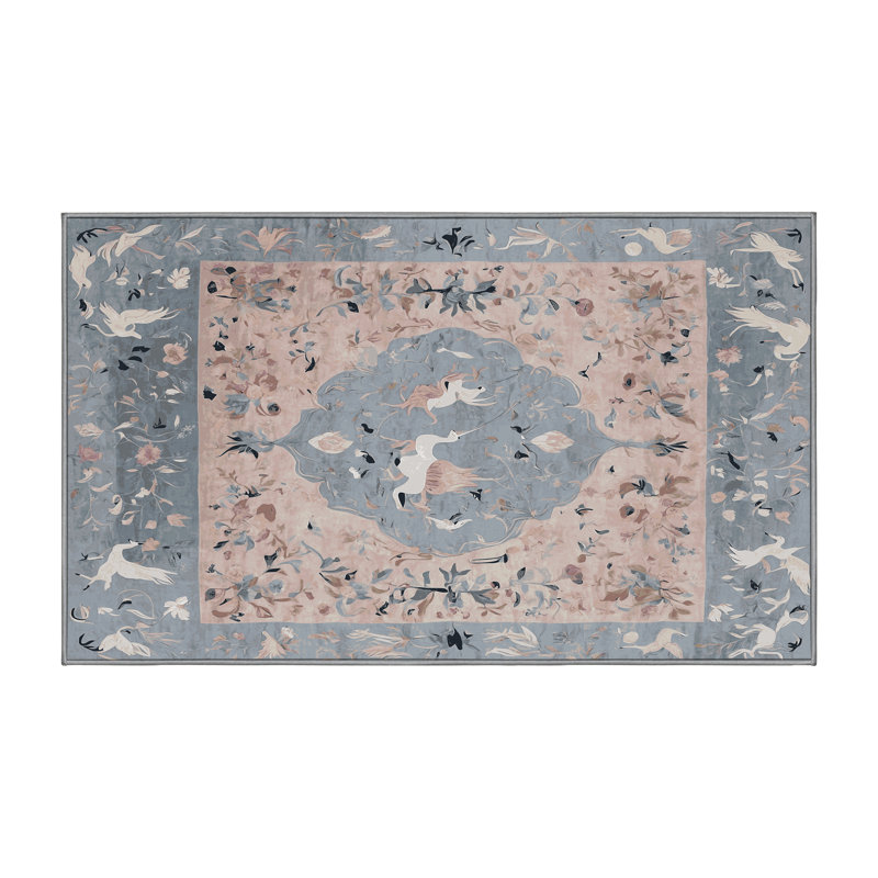 Machine Washable Gray Area Rug, Rectangle 4' x 6'