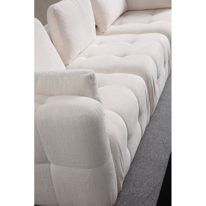 Élégant canapé d'angle avec structure en bois de hêtre, tissu 100% polyester, 114,2 po x 78,7 po x 25,6 po | Coussins de dossier en mousse et en silicone gris doux | Comprend 5 coussins | Design moderne pour le salon et le salon