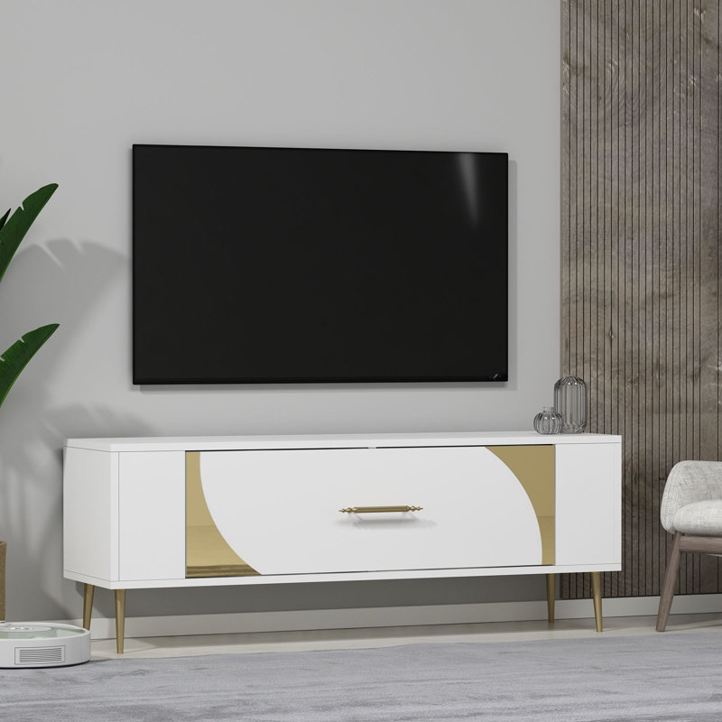 Olivia Unfinished TV Stand, 120cm, White/Gold