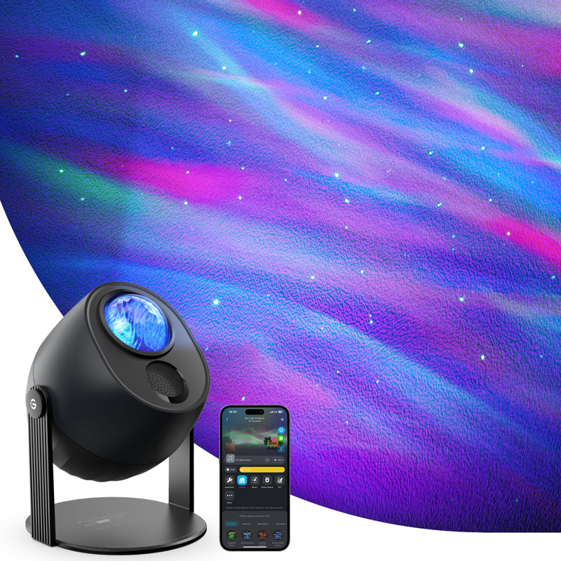Projecteur Smart Star Aurora avec matière et aide Google - effets 3D fluides, 52 modes scène, 18 options de bruit blanc, veilleuse sans fil à DEL pour chambre à coucher, chambre de bébé, méditation