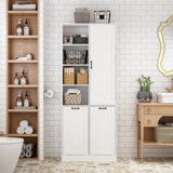Bathroom Linen Cabinet With 7 Shelves And 2 Dirty Clothes Baskets