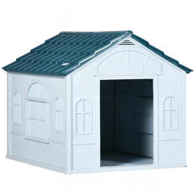 Plastic Dog House, Water Resistant Puppy Shelter Indoor Outdoor with Door, Easy to Assemble, for Medium and Small Dogs