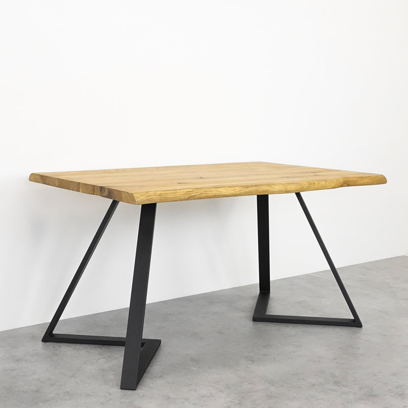 Ferriday Oak Solid Wood Top Metal Base Dining Table, 75cm H x 140cm L x 90cm W, Oak