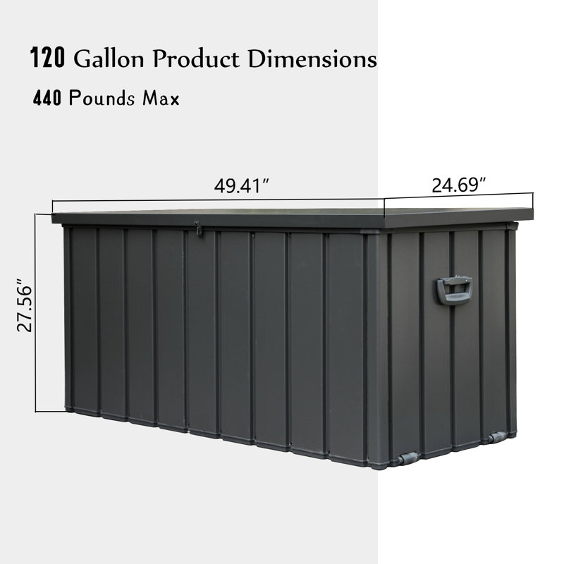 Domi Louvered 120 Gallons Gallon Water Resistant Resin Storage Bench with Lock and Wheels in Gray