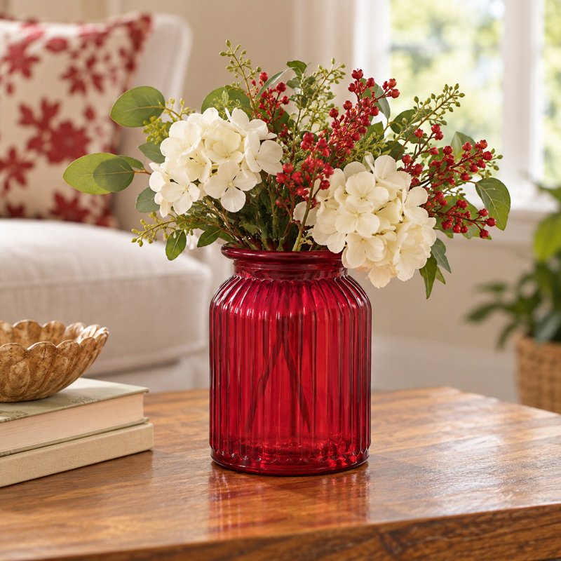 Cranberry Red Ribbed Jar Vase