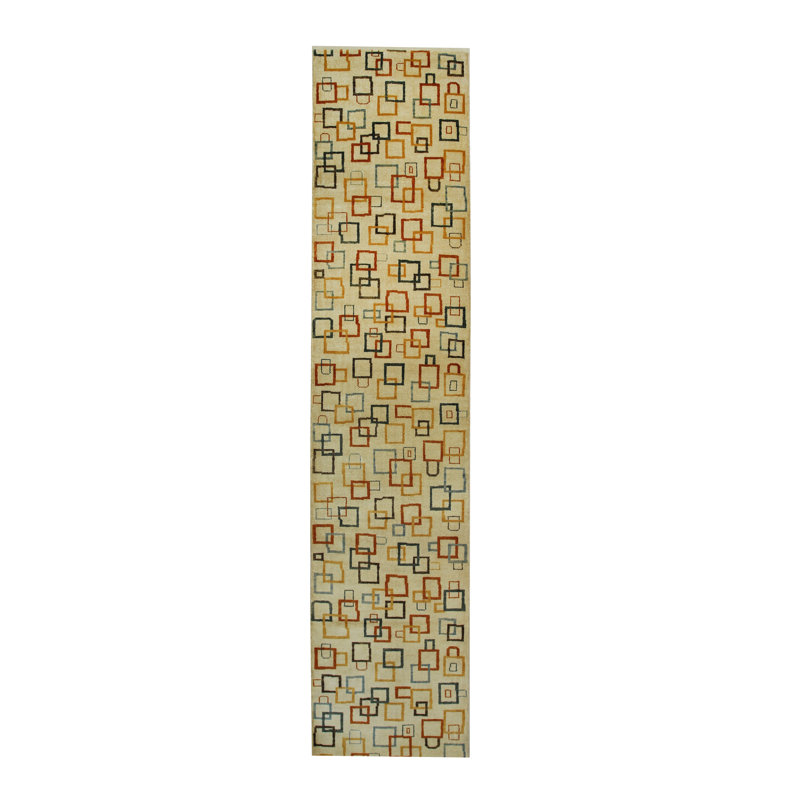Tapis transitionnel à motif géométrique moderne et élégant en laine de coton doux noué à la main