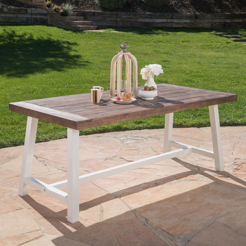 Polanco Rectangular Acacia Outdoor Dining Table, Dark Brown Top / White Base