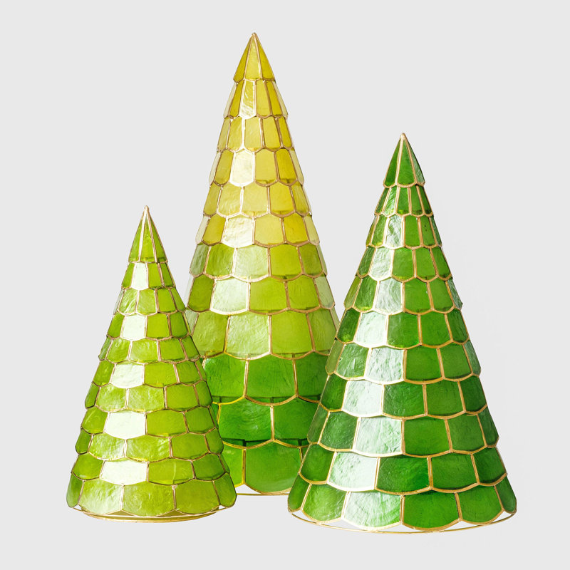 Capiz Trees, Set Of Three, Green Multi