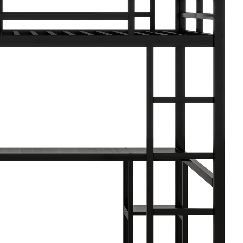 Loft Bed Frame With Built-In Wardrobe, Black, Queen
