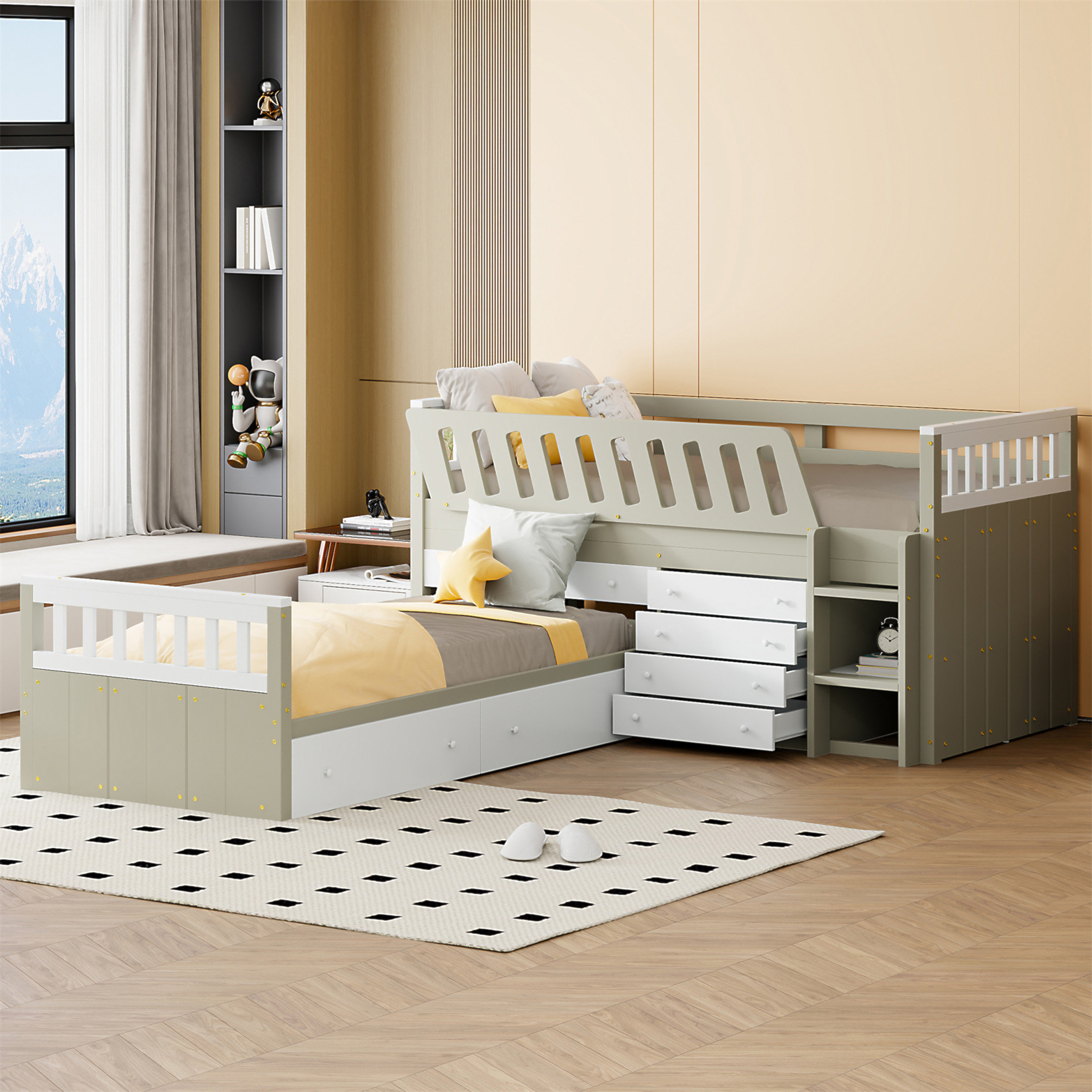 Rosdorf Park LShaped SpaceSaving Twin Loft And Twin Platform Bed With