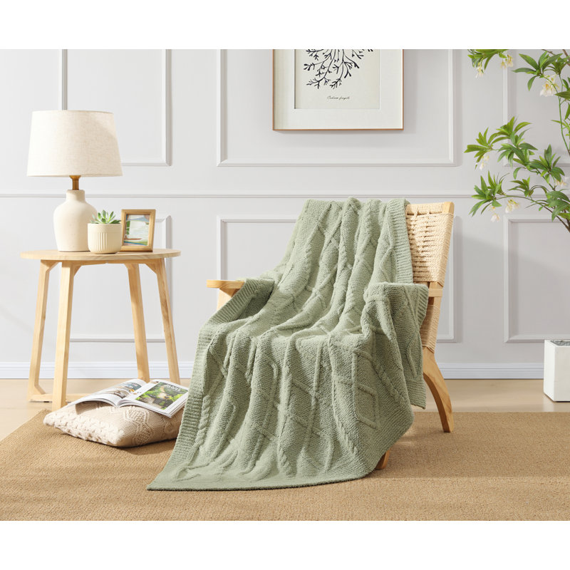 Feather Throw Blanket-Diamond pattern, Sage Green