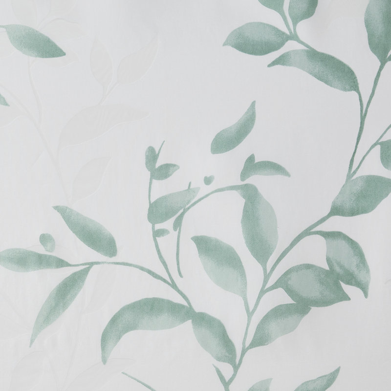 Seafoam Botanical Floral Print Fabric Shower Curtain