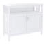 Kitchen Buffet Server Cabinet In White. E1 Construction. Coated Surface For Durability. Spacious Storage With Adjustable Shelves. Easy Assembly All Components Included. Safe Magnetic Door Components.