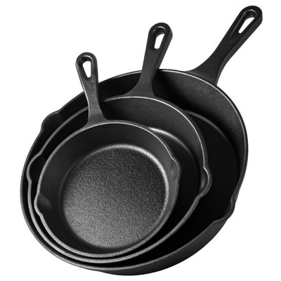 VonShef Seasoned Cast Iron Non-Stick 3 Piece Skillet Set