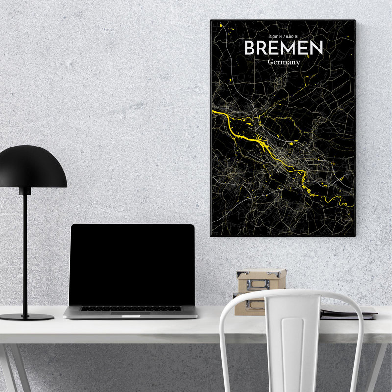 Bremen City Map, impression, H 36 po x l 24 po x P 0,05 po, Temps