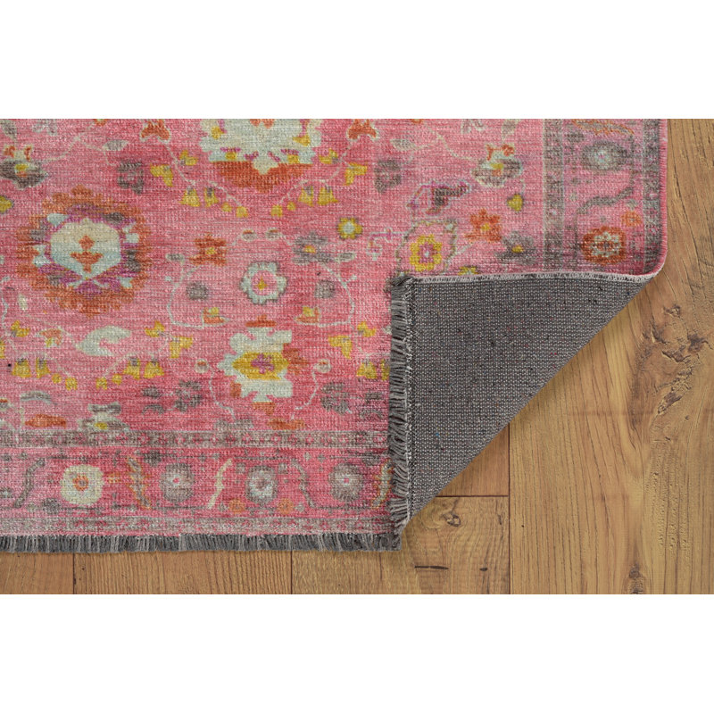 Laurel Aydin Machine Woven Polyester No Pattern Area Rug in Pink, Runner 2'2" x 10'