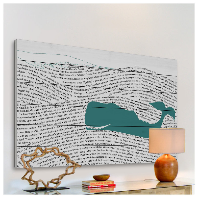 « print baleine », reproduction d’art sur bois blanc, H 40 po x l 60 po x P 1,5 po