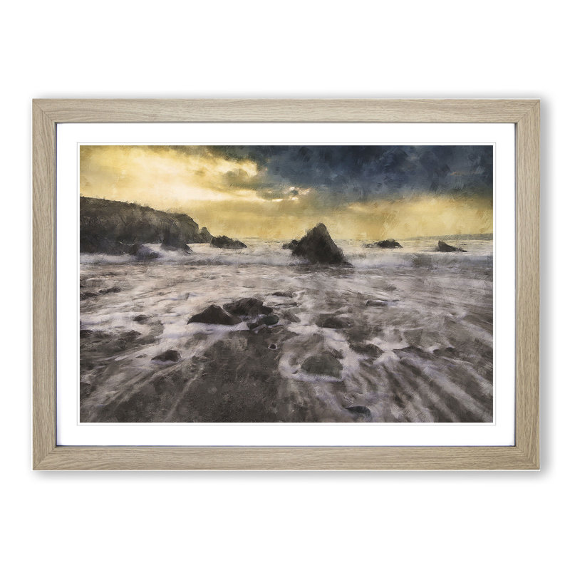 Beach View - Picture Frame Painting, 36cm H x 48cm W x 2cm D, Oak Framed
