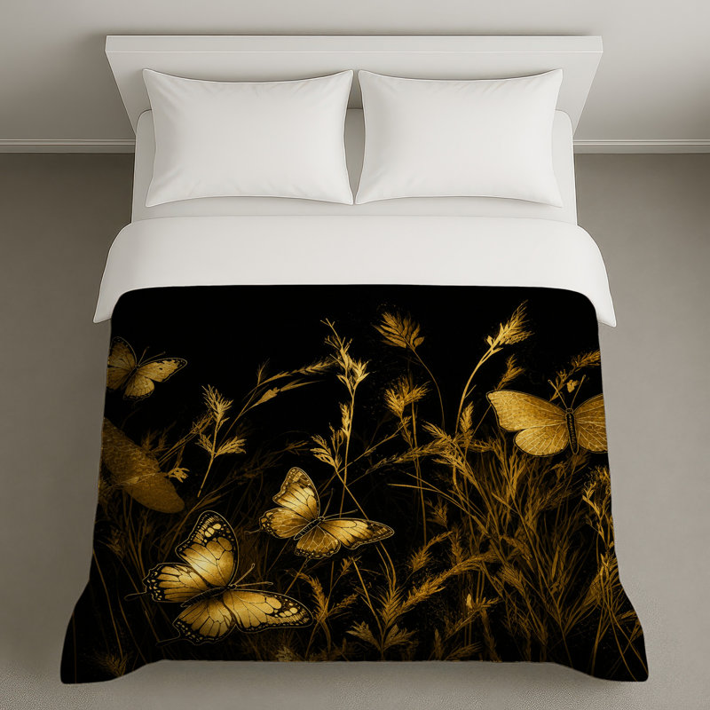 Housses de couette Golden Butterflies On Grass, Grand lit