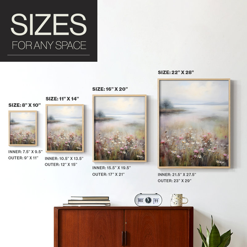 Reproduction florale vintage encadrée CCxxx - bois massif, Naturel, H 21 po x l 17 po