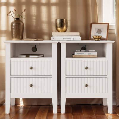 Modern Fluted Nightstand With Charging Station And 2 Drawers by Winston Porter
