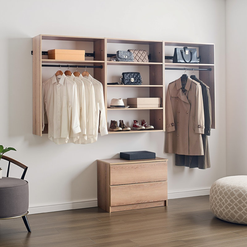 Vedz Walk In Closet W 2 tiroirs, 6 tablettes, 2 tringles de suspension, bois, Black/Oak Brown
