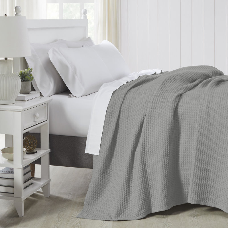 Couverture thermique moderne 100% coton gaufré Modern, Grand lit, Gris clair