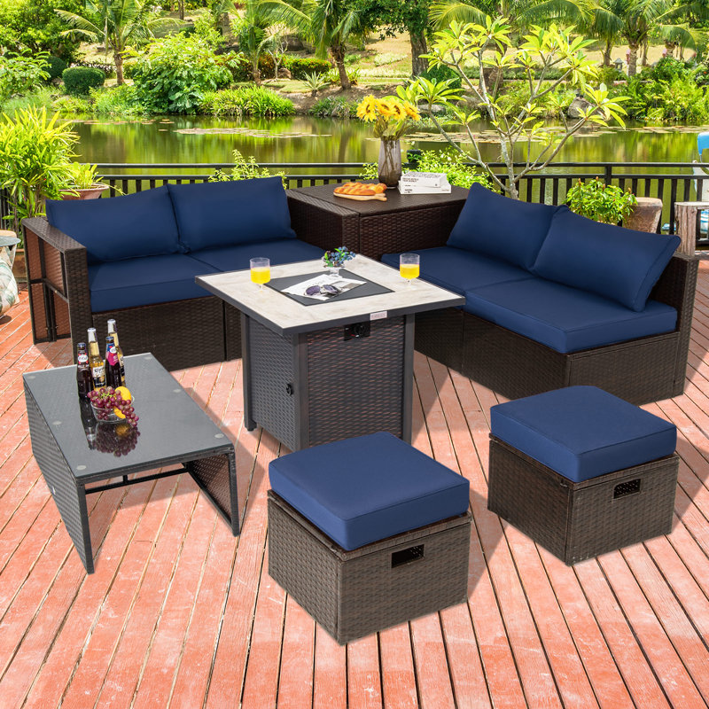 Jalyza 6 - Person Patio Conversation Sets with Cushions, Navy