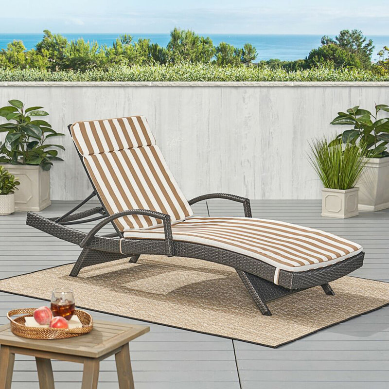 2Pcs Outdoor Chaise Lounge Cushion Set, 2, Brown Striped