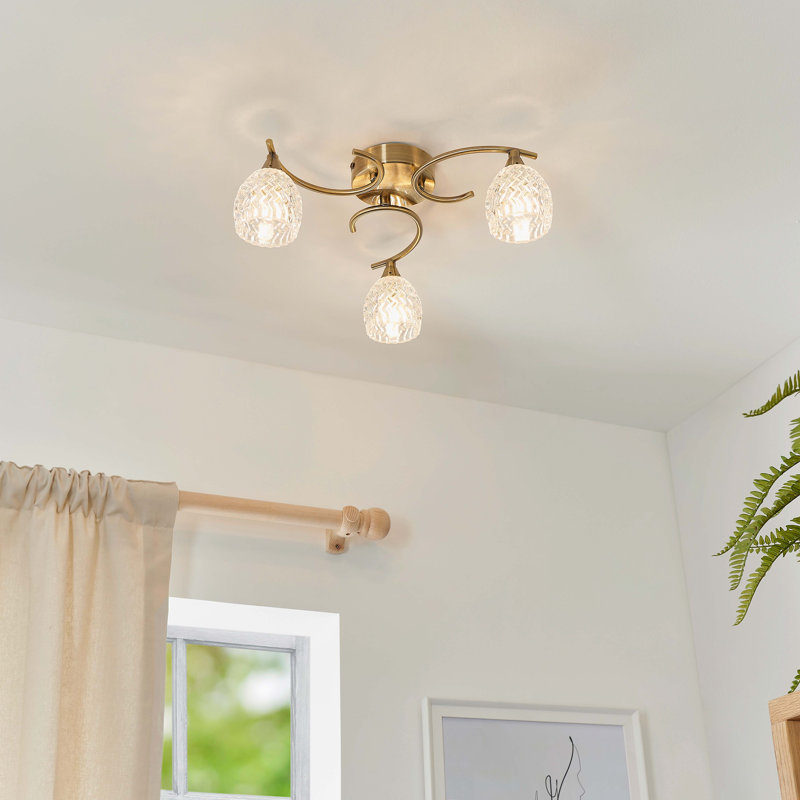 Minden Glass Semi Flush Mount, Antique Brass