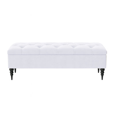 Safar Wide Tufted Rectangle Ottoman Storage Bench – Upholstery Plush Velvet Shoe Bench with Black Turned Wooden Legs