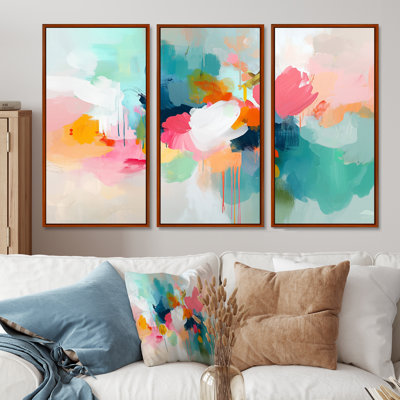 Minimalisme abstrait dans des tons roses et bleus III - ensemble d'art mural minimalisme