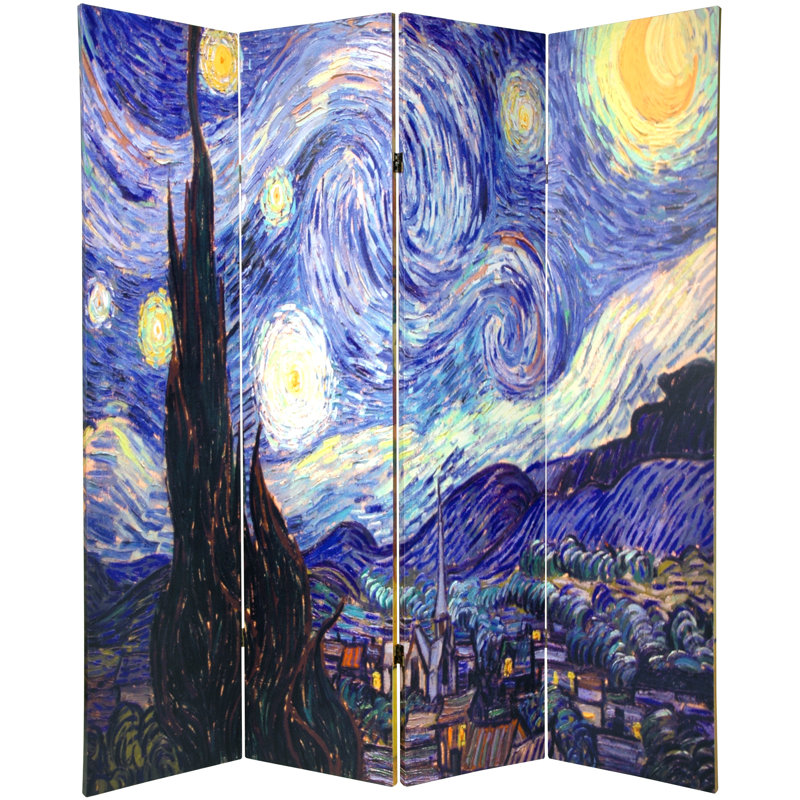 70.88" x 63" Double Sided Works of Van Gogh Canvas 4 Panel Room Divider, 63" W x 70.88" H