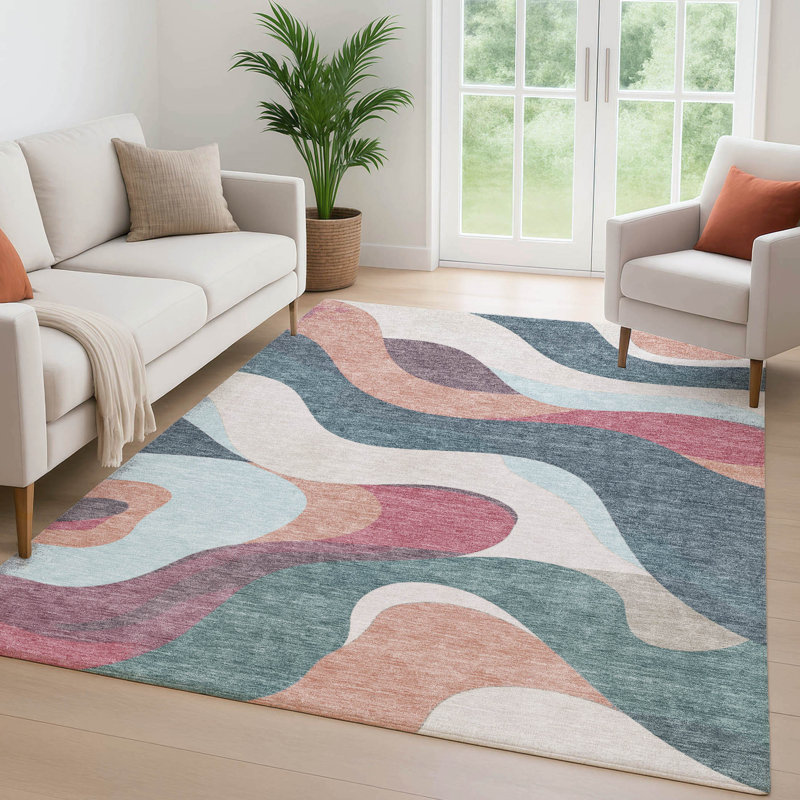 Premium Machine Washable Mayfield AMF2186 swirls Rug, 3' x 5', Coral