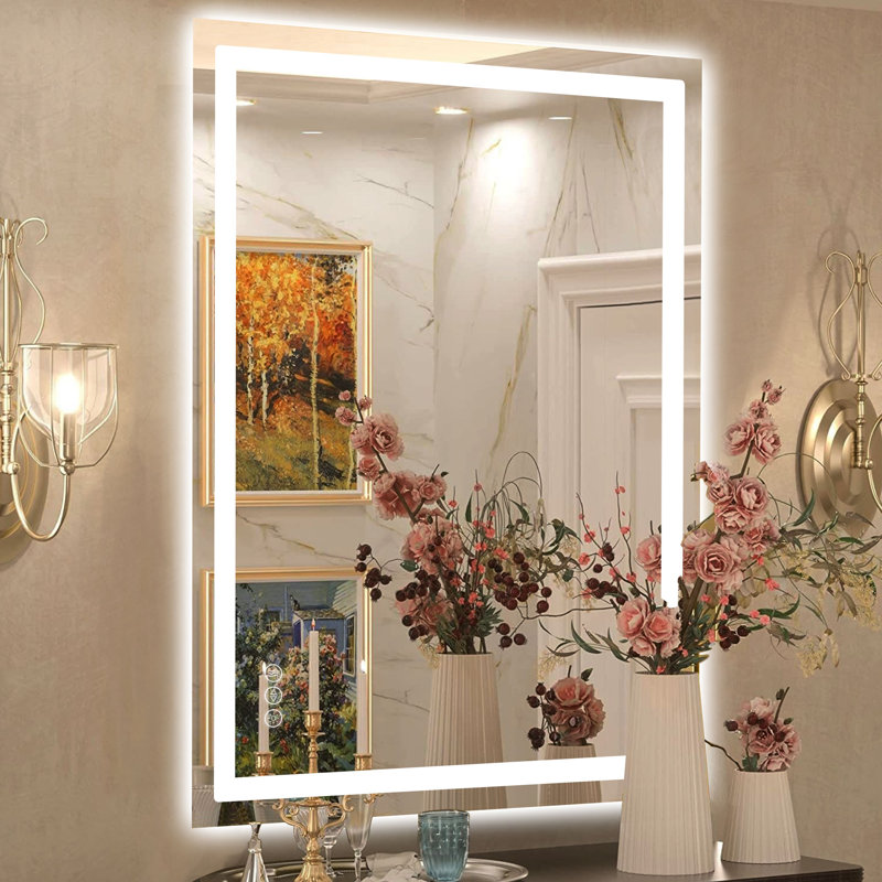 Super Bright Front & Back LED Lighted Bathroom Vanity Mirror Wall Mirror, Tempered Glass, 3 Colors Temperature & Dimmable & Anti-Fog, with UL, RoHS, ETL & 3-Year Warranty