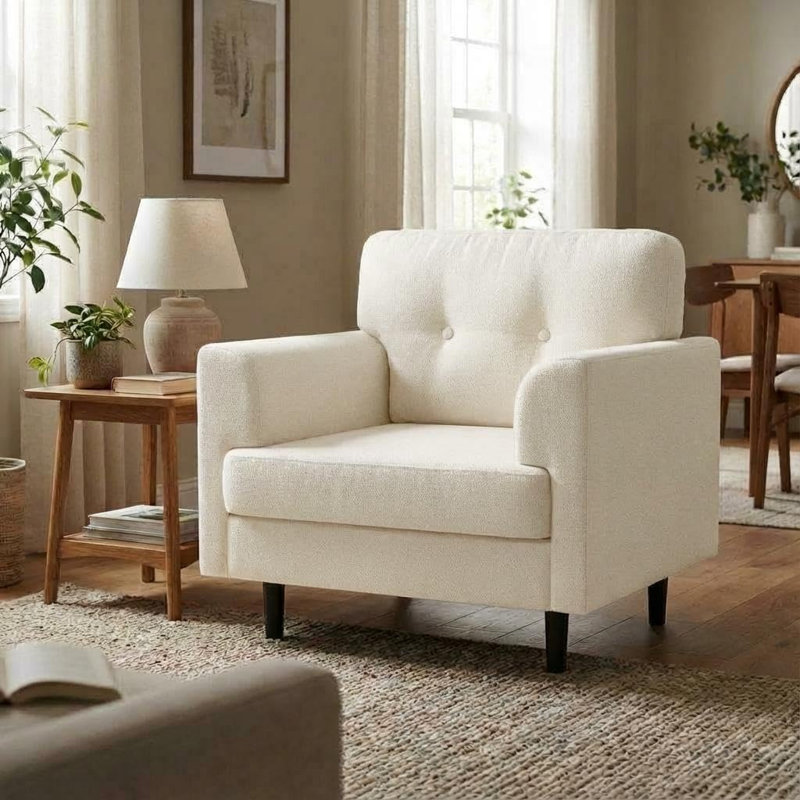 Fauteuil d'appoint avec accoudoirs de 38 po de largeur, fauteuil de lecture rembourré en lin pour le salon et le bureau