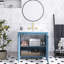 36 pouces Organisateur de meuble-lavabo de salle de bain avec lavabo en céramique bleu rétro | Structure en bois massif | Portes à fermeture en douceur | Tablettes réglables | Ensemble d'armoire de rangement pour salle de bain-505824175