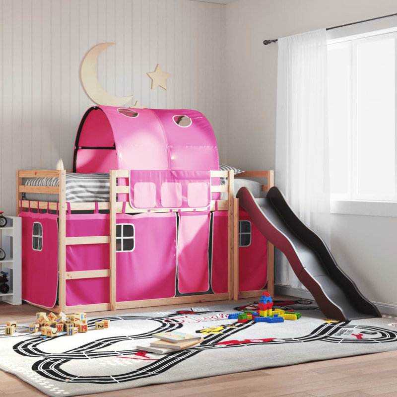 Pocono Bunk Bed with Trundle Bed, 80 x 200 cm, Pink, Natural
