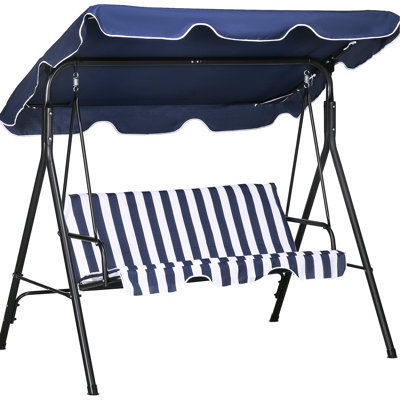 Balancelle de patio bleu foncé 3 Coussin amovible. Fabrication en acier. Auvent réglable pour le jardin, la cour. Profitez du plein air. Capacité de charge de 440 lb. L 67,75 po x P 43,25 po x H 60,25 po.