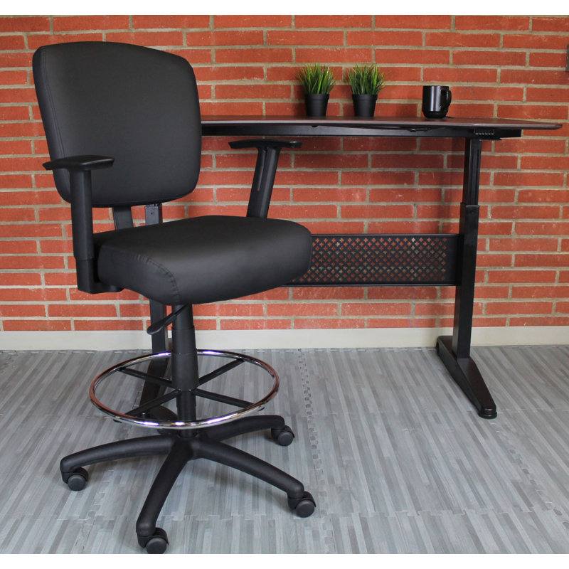 Oversized Black Drafting Stool with Chrome Footring and Adjustable Arms