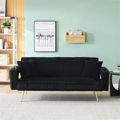 The Straight-Row White Corduroy With Throw Pillows Sofa
