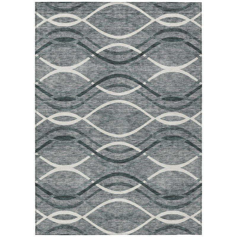 Tapis intérieur lavable abstrait ivoire et gris anthracite 9 pi x 12 pi