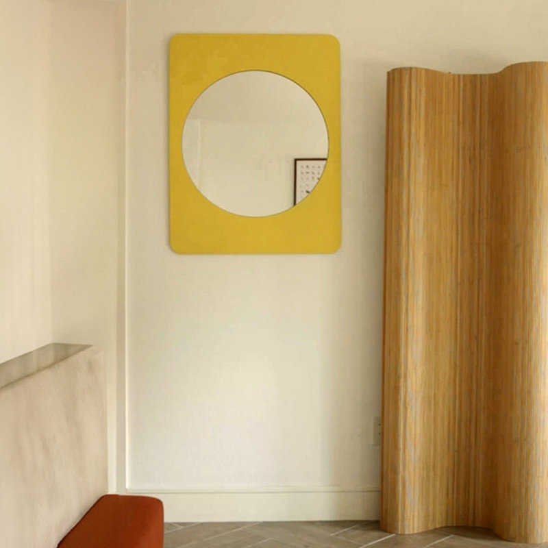 Rectangle Solid Faux leather Mirror, 35.43" H x 27.56" W, Yellow
