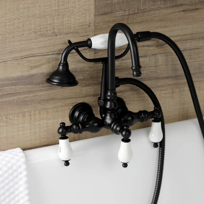 Kingston Brass Aqua Vintage Three-Handle 2-Hole Tub Wall Mount Clawfoot ...