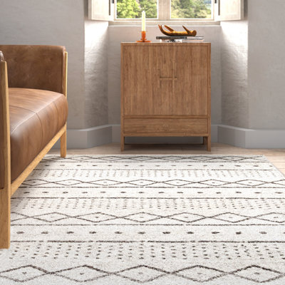 Tapis blanc cassé à motif géométrique Januario