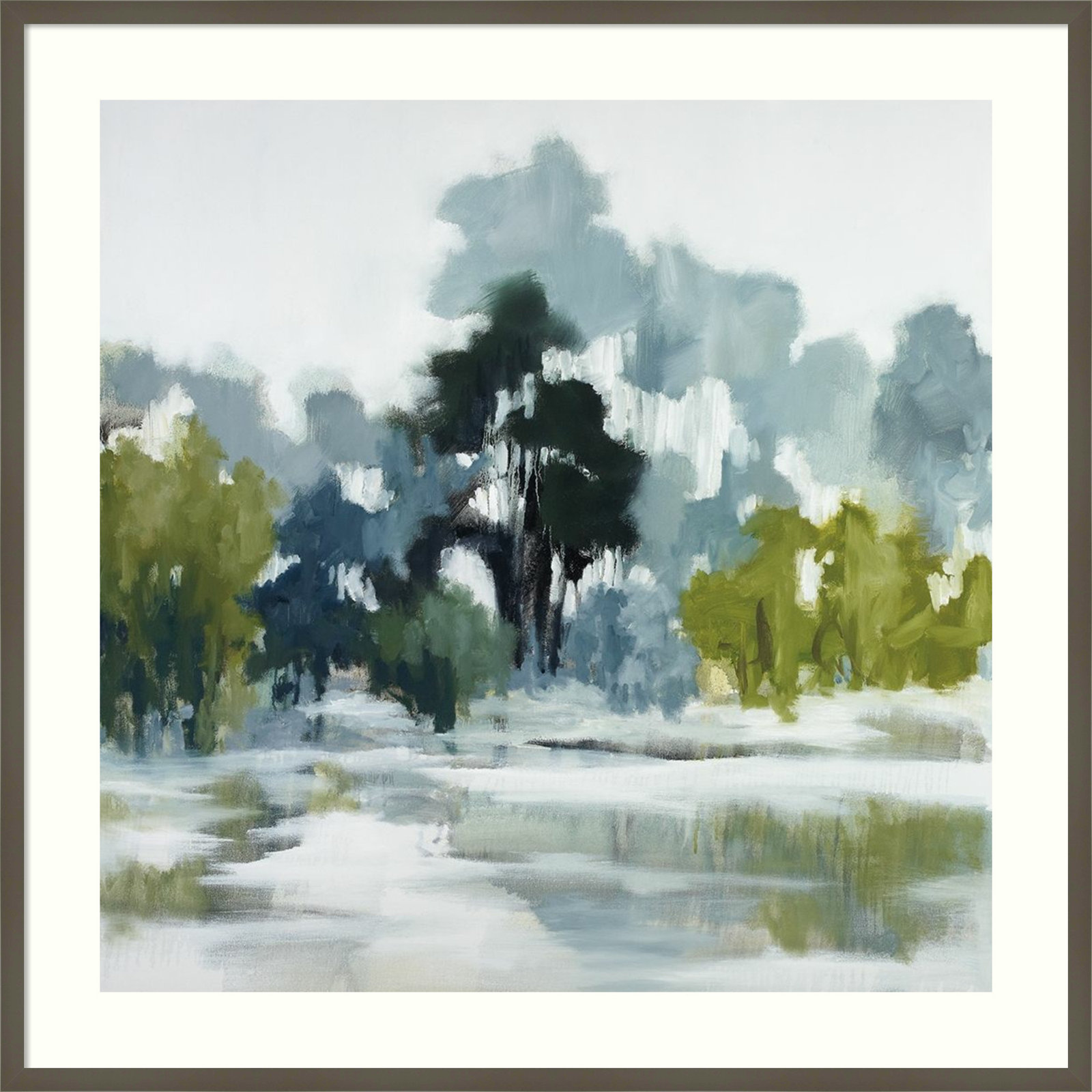Geneve "Pond Reflections" Print, 41" H x 41" W, Gray Framed Paper