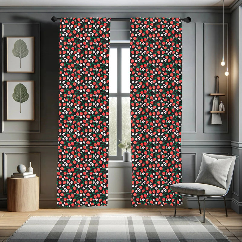 Strawberry Floral Semi-Sheer Rod Pocket Curtain Panels, 28" x 84"