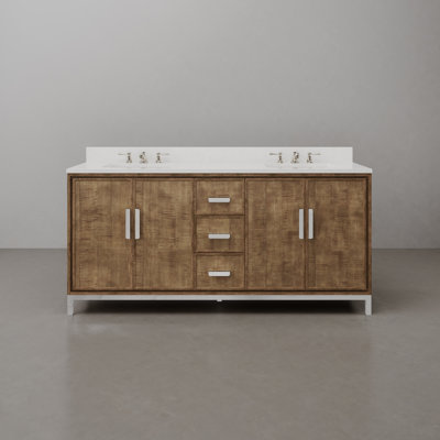 Brookhn Meuble-lavabo double en quartz noyer lustré avec robinet classique