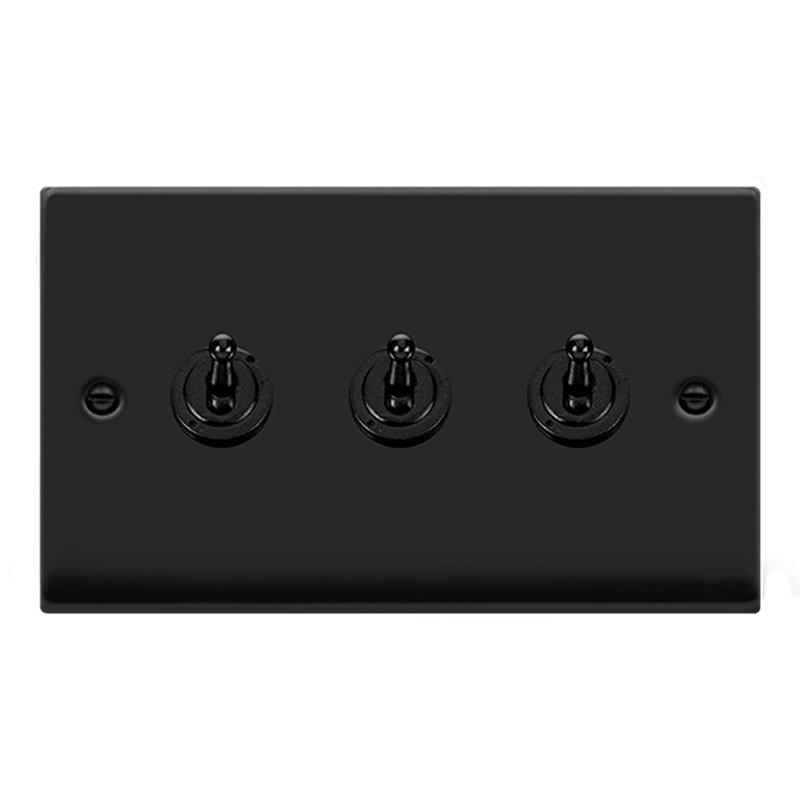 Matt Black 3 Gang 2 Way 10AX Toggle Light Switch
