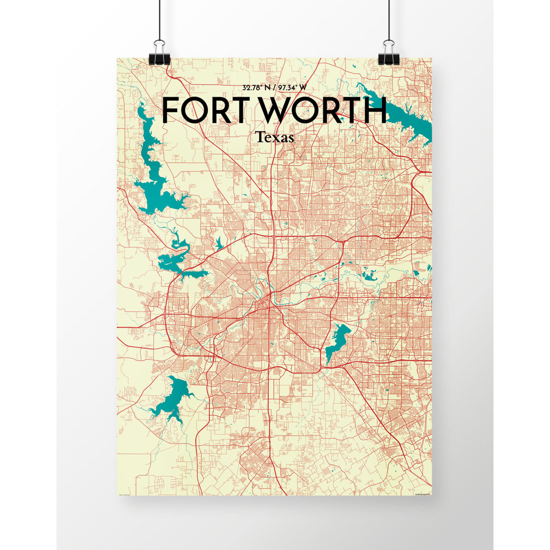 Fort Worth City Map - No Frame Print